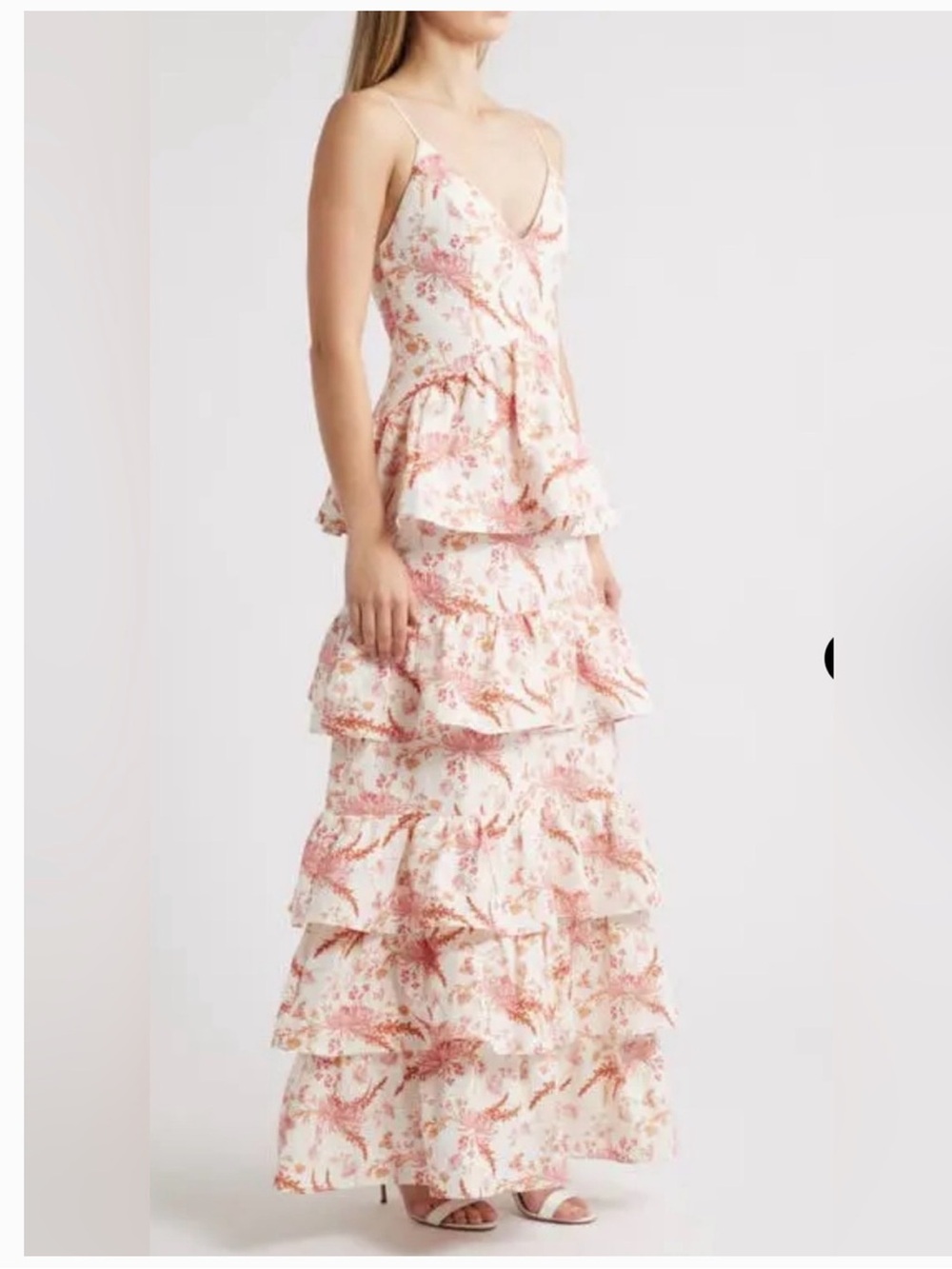 9. Sonya Moda $495 Amara Silk Linen Floral Tiered Ruffle Maxi Dress